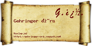 Gehringer Örs névjegykártya